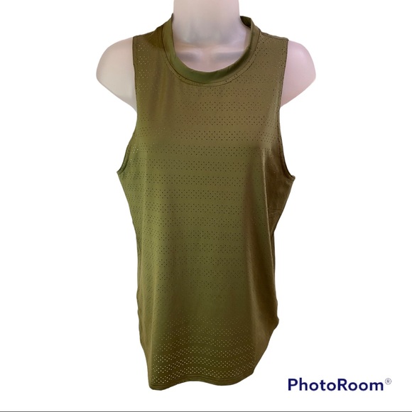 ZYIA Active Tank Small Perforated Sleeveless Round Neck Olive Green - Picture 1 of 10